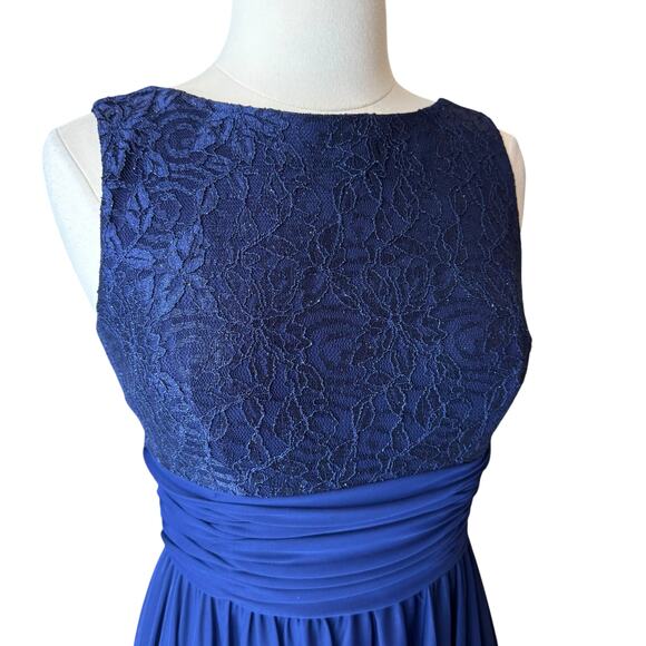 JH Evenings Womens Floral Lace Chiffon Sleeveless Dress Size 8 Navy Blue Formal - Picture 6 of 13